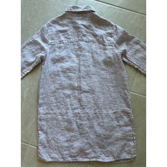 Tahari Linen Button Up Tunic Sz M Long Roll Tab Sleeves Lilac Lagenlook Coastal - Picture 5 of 10